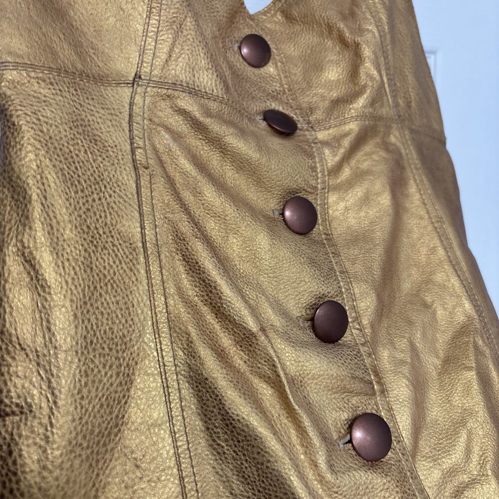 Free People Womens Goldie Metallic Leather Sweetheart Neckline Dress Size 2 Gold - Picture 4 of 10
